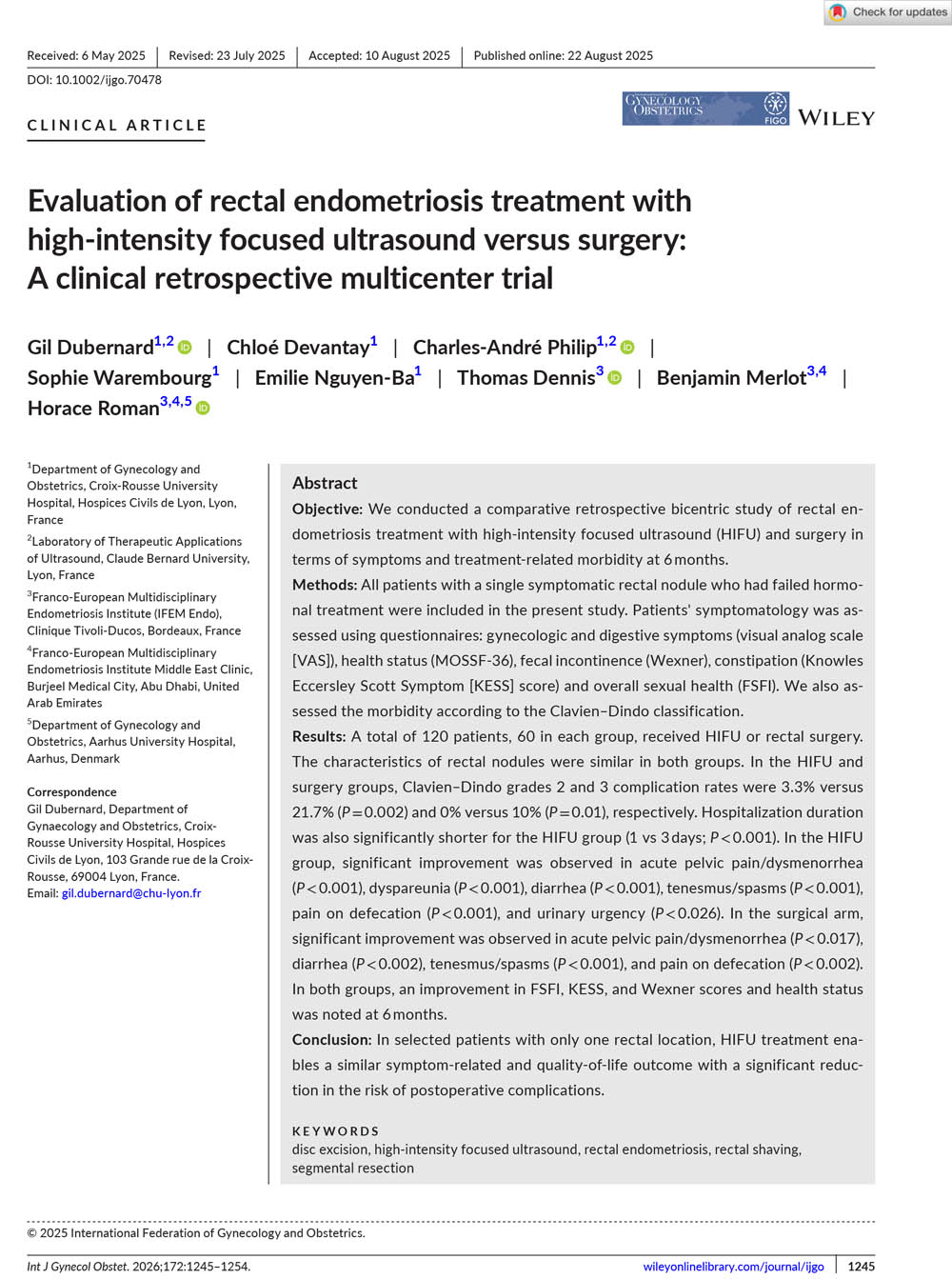 Evaluation Of Rectal Endometriosis Treatment With High‐intensi