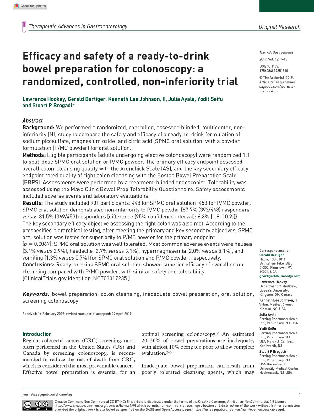 Efficacy And Safety Of A Ready To Drink Bowel Preparation For Co