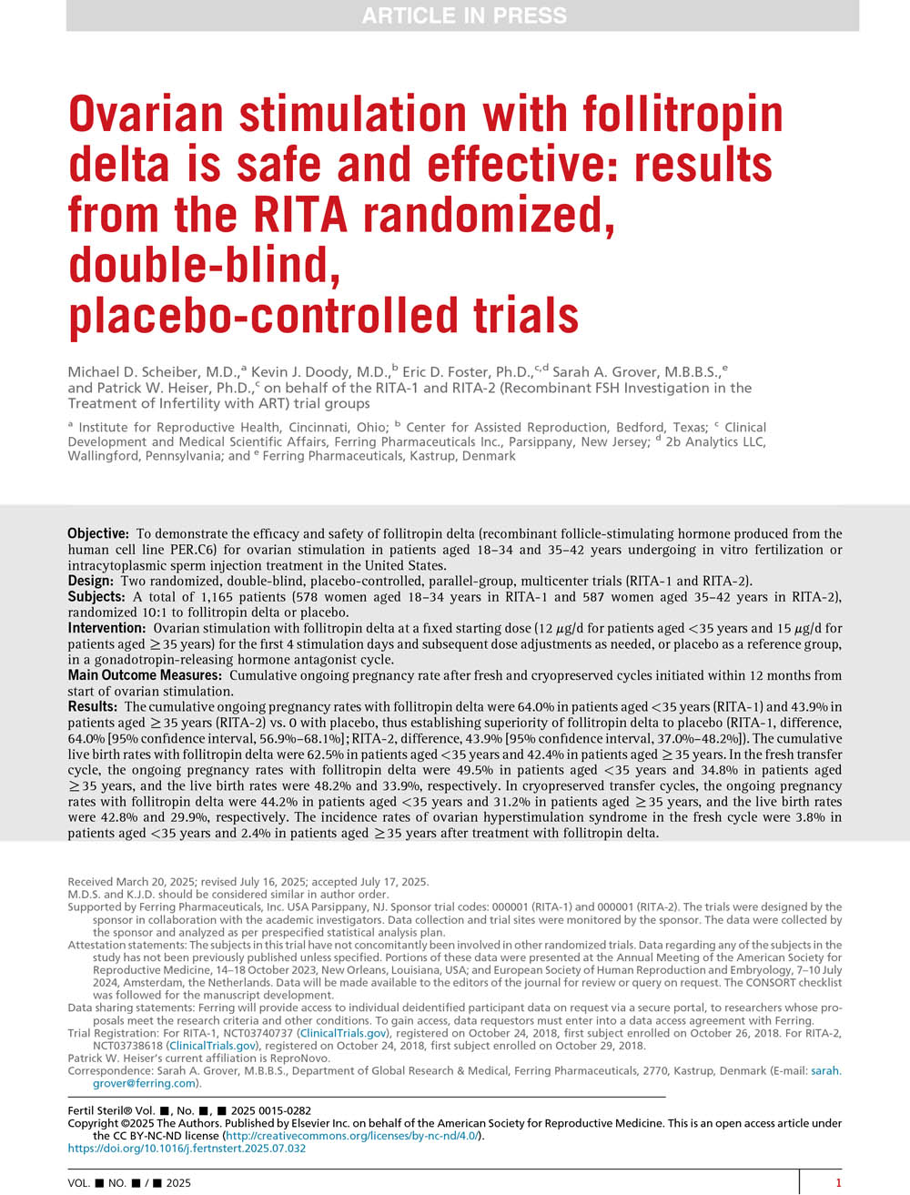 Ovarian Stimulation With Follitropin Delta Is Safe And Effective